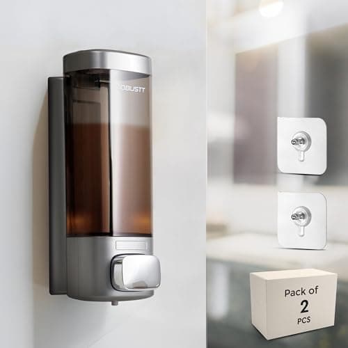 Robustt Wall Mount Liquid Soap Dispenser 200 ML - Chrome (with Adhesive Hooks) | Gel Conditioner Shampoo Body Wash Dispenser - Ideal Design for Bathroom, Kitchen, Hotels, Malls (Pack of 2)
