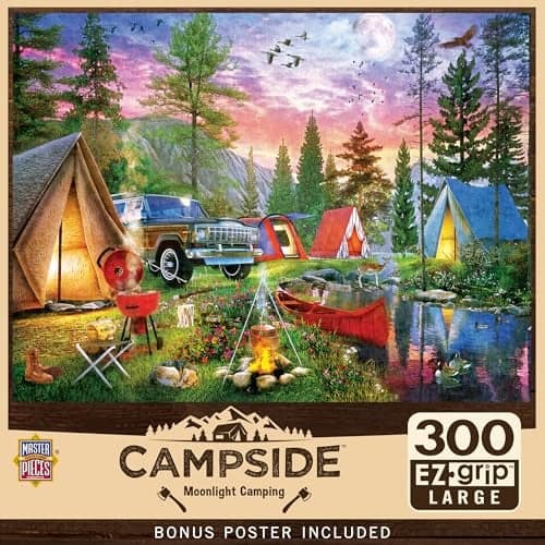 MasterPieces 300 Piece EZ Grip Jigsaw Puzzle Moonlight Camping 18x24