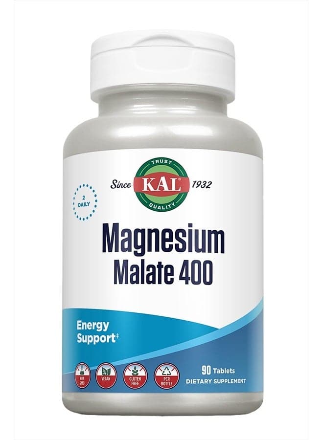Magnesium Malate 400mg, Chelated Magnesium Supplement with Malic Acid, Healthy Energy & Muscle Function Support, Enhanced Absorption, Vegan, Non-GMO, 45 Servings, 90 Veg Tabs