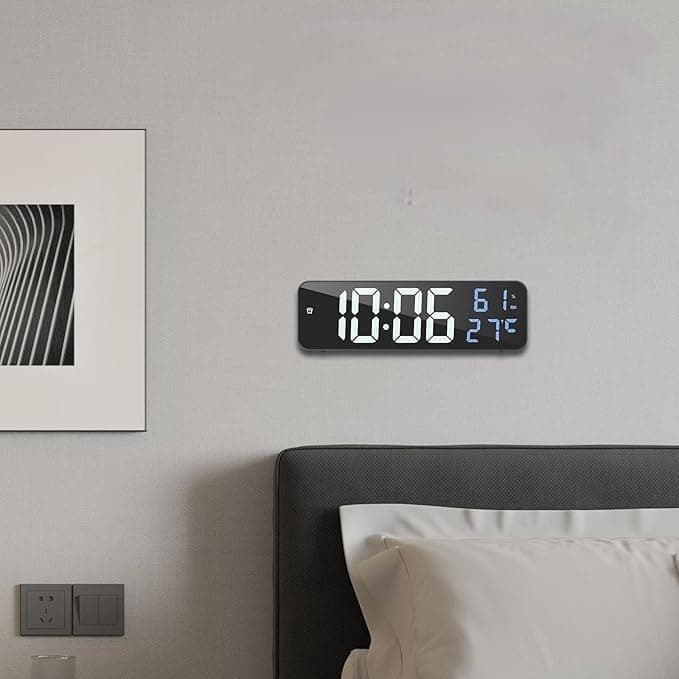 Deoxys LED Digital Wall Clock Table Alarm Clock Large Display Desk Mirror Clock with Adjustable Brightness Temperature Date Humidity Display