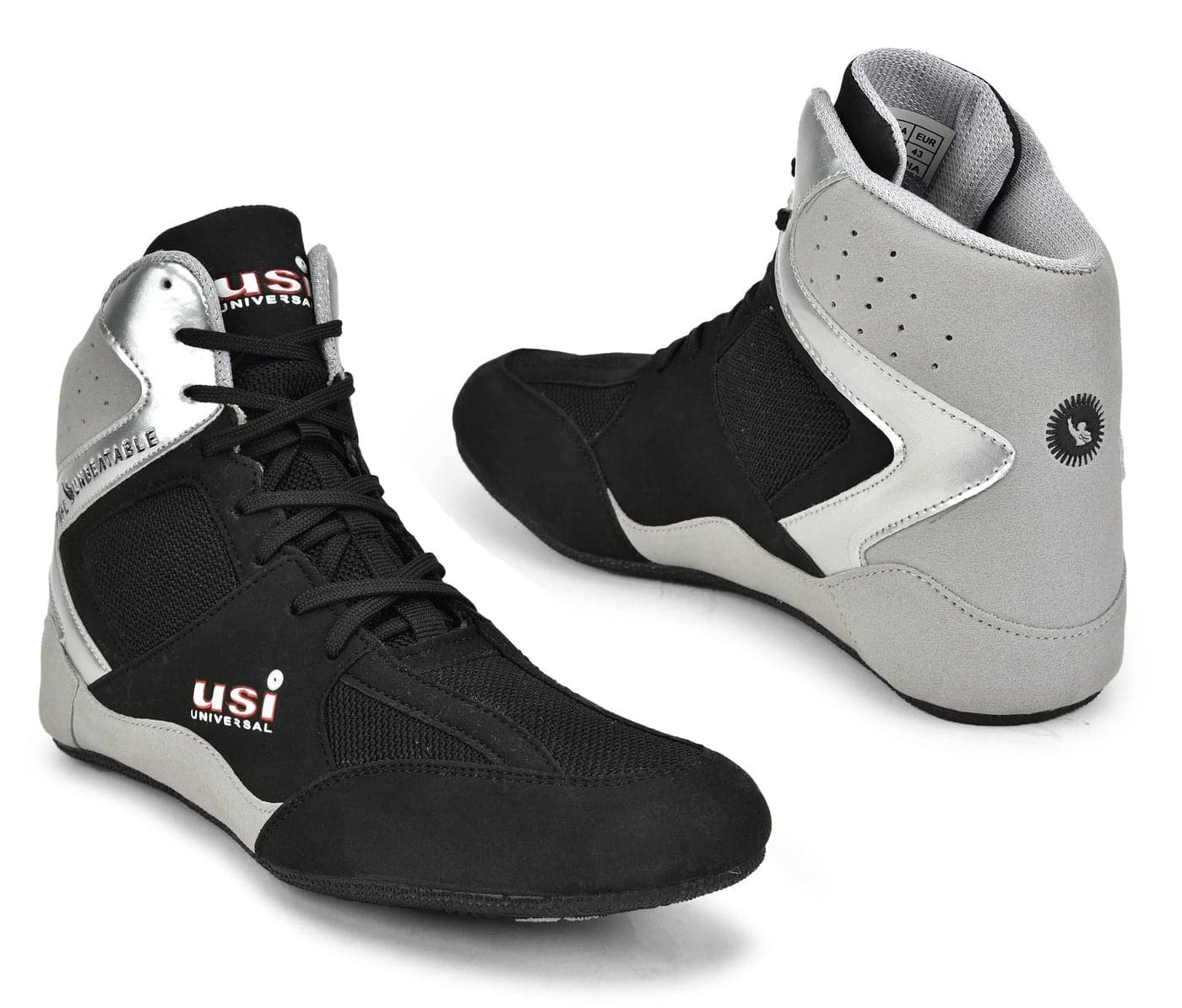 USI UNIVERSAL 701WBG Comferto Black/Grey Sports Shoes for Wrestlers for Men & Women with Pu Suede, Mesh & Rubber Construction (6 UK/Ind)