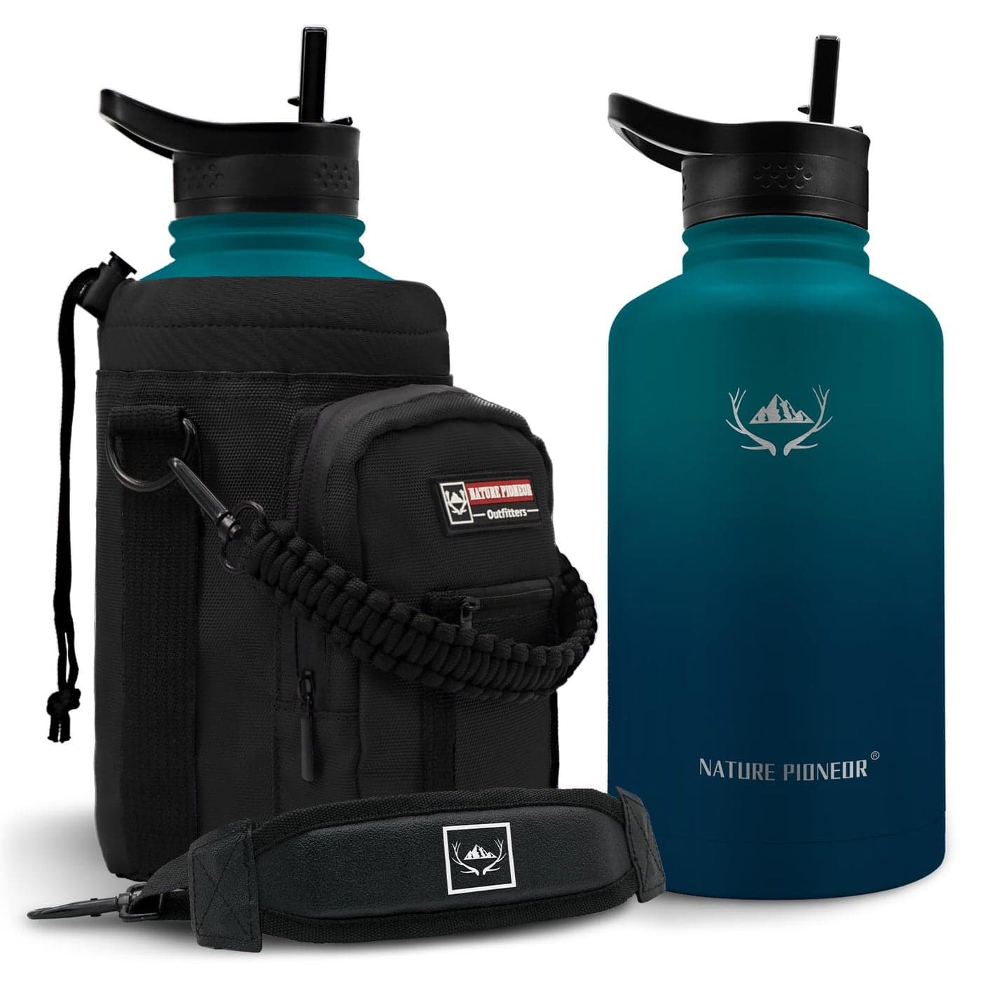 NATURE PIONEOR Insulated Water Bottles with Straw 64oz Stainless Steel Vacuum Bottle with HolderCarrierSleeve Reusable 188 Food Grade Half Gallon Water Jug