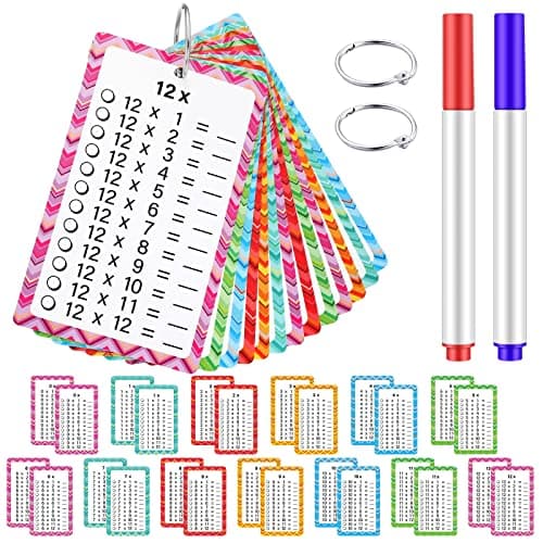 51 Pcs Multiplication Flashcards with Dry Erase Markers and Rings Math Educational Multiplication Flashcards Timetable Charts for 1st to 3rd Grades Fun Learning with Math Game