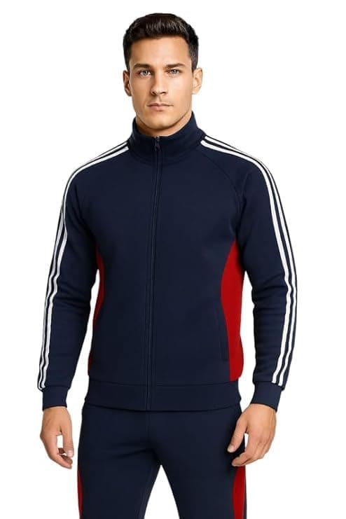 Krystle Comfort Fit Tracksuit Set – Men’s Sports Jacket with Pajama Pants (Blue,Large) (Special For Fitness)