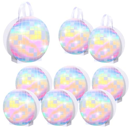 Kolldenn 24 Pcs Disco Ball Holographic Gift Bags Disco Party Favor Iridescent Paper Treat Bags 70s 80s 90s Birthday Party Supplies with Handles for Candy Goodies Wedding Bachelorette Decorations