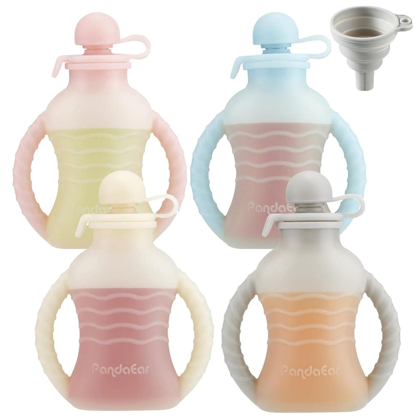 PandaEar 4 Pack Reusable Silicone Baby Food Pouches Washable Freezer Squeezable Pouch for Toddler Kids BPAFree Silicone Refillable Baby Food Storage 4oz
