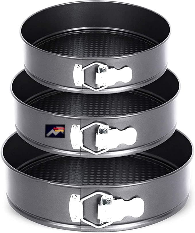 Aashita Shoppe Round Cake Mould Set of 3pcs Non Sticky Removable Base Made of Aluminium Side Locks