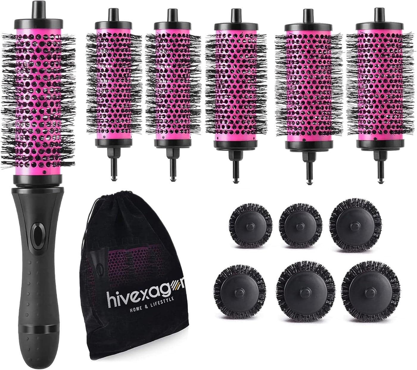 Hivexagon Round Hair Brush Set with Detachable Barrels Styling Tool 4 Barrels 1 Handle 19 21 24 inch