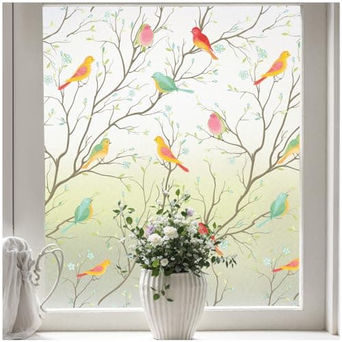 Coavas Privacy Window Film Opaque Non-Adhesive Frosted Bird Window Film Decorative Glass Film Static Cling Film Bird Window Stickers for GF-WF-90-2B Home Office 23In. by 78.7In. (60 x 200Cm)