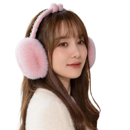 Tomorrow Fashion Winter Earmuffs for Women & Girls | Soft Furry Fleece Ear Warmers | Knit Ear Covers | Foldable, Lightweight Ear Muffs for Cold Weather, Outdoor, Travel Use (CIRCLE HAIRBEND, PINK)