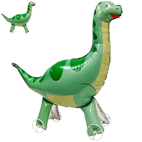 Self Standing Large Green Dinosaur Animal Balloon Walking With Wheels Foil Fun Pet for Kids Jungle Theme Party Supplies Decor