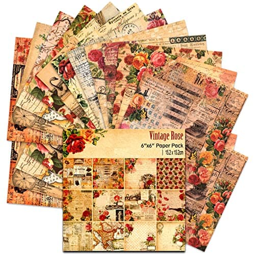 BLEDS Scrapbook Paper 24 Sheets Vintage Rose Scrapbooking Paper 6x6 With 12 Different Designs Scrapbooking Supplies SingleSide Printing for Cardmaking Junk Journal Decorative Cardstock Background
