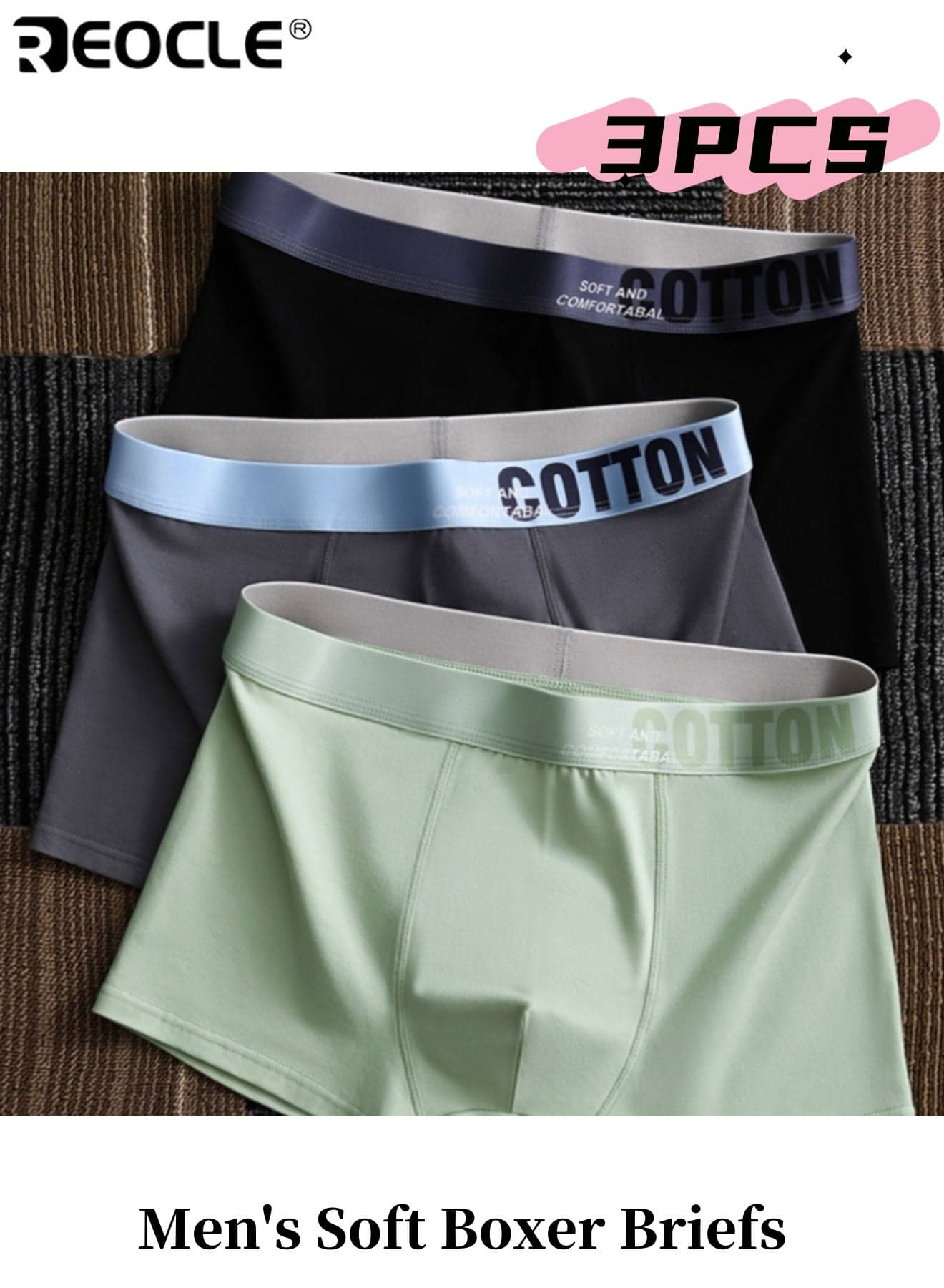 3pcs Men's Soft Boxer Briefs Breathable Underwear High Stretch Sweat-Resistant Solid Color Assortment Cotton Material Casual Wear