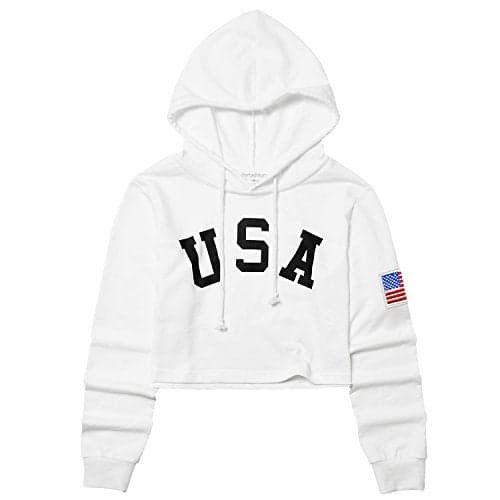 American Flag Cropped Hoodies for Women Crop Top Teens Workout White