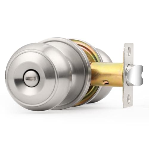 Probrico Brushed Nickel Interior Door Knob, Privacy Door Knob for Bathroom Bedroom, Stainless Steel Door Knob with Lock for Interior Door, 1 Pack