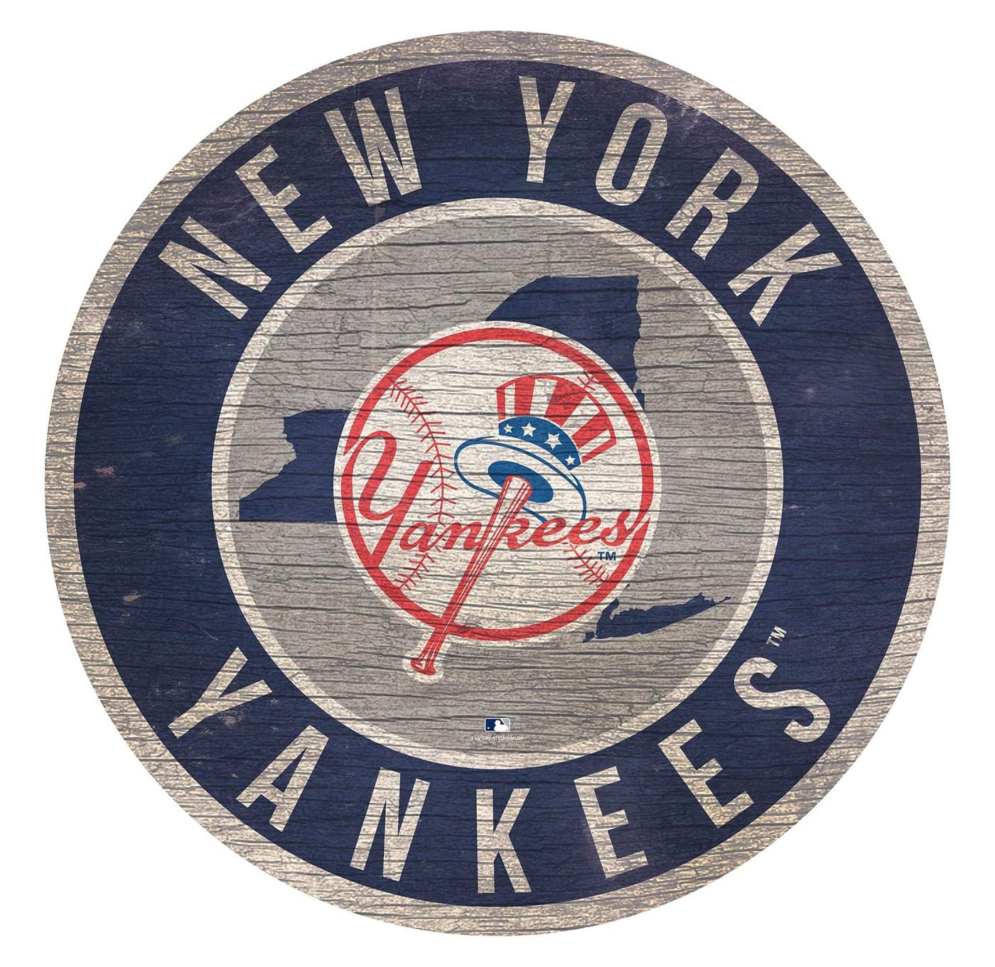 Yankees 12 Circle with State and Team Logo Wood Sign