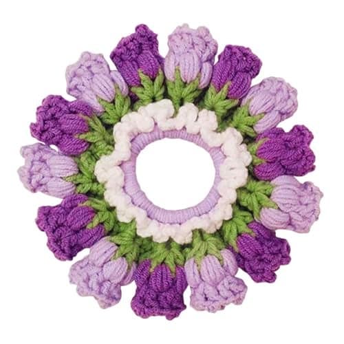 Umibow Lily of the Valley Flower Hair Tie Handmade Elastic Hair Bands Large Crochet Scrunchie Flower Hair Rope Ponytail Holder Knitted Hair Accessories for Women