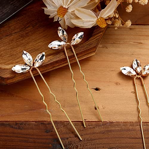 10 Pieces Crystal Wedding Hair Pins Rhinestone Bridal Hair Clips Pins for Bride Bridesmaids Women (Gold)