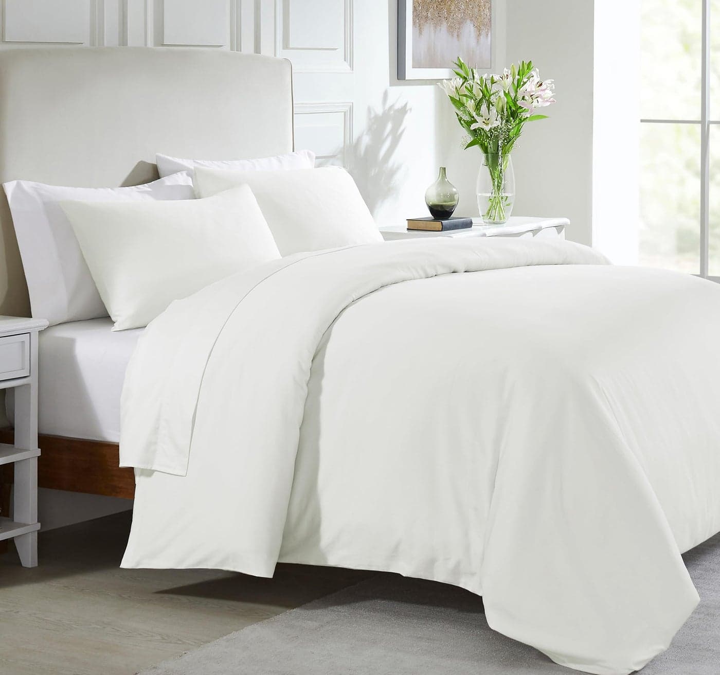 California Design Den King Size Duvet Cover Only, Premium 400 Thread Count 100% Cotton Sateen, Hotel Quality, Soft Sateen Weave Comforter Cover, Button Closure and Corner Ties (1 Pc, Ivory, King)