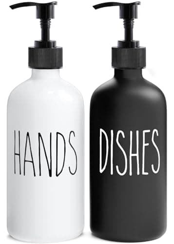 MOMEEMO Soap Dispenser Set 2 Pack, Contains Hand and Dish Soap Dispenser, Perfect for Black and White Kitchen Decor. (Black & White)