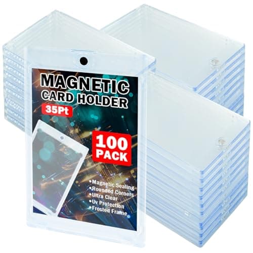 TORONTOKYO 100ct Magnetic Card Holders for Trading Cards 35PT One Touch Card Holder Card Protector Hard Plastic for Baseball Football Sports and Game Cards