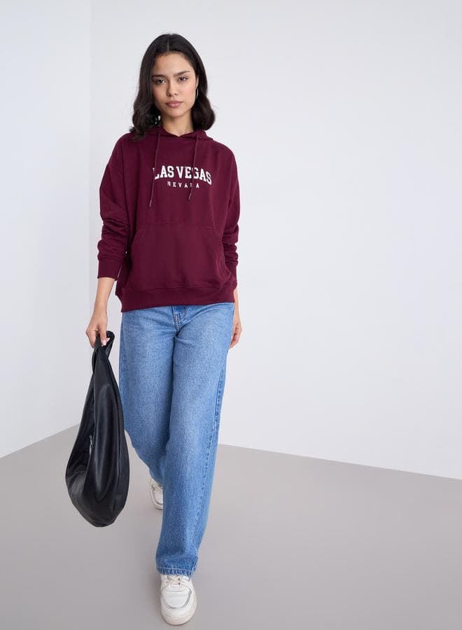 Burgundy Regular Fit LA Print Hoodie