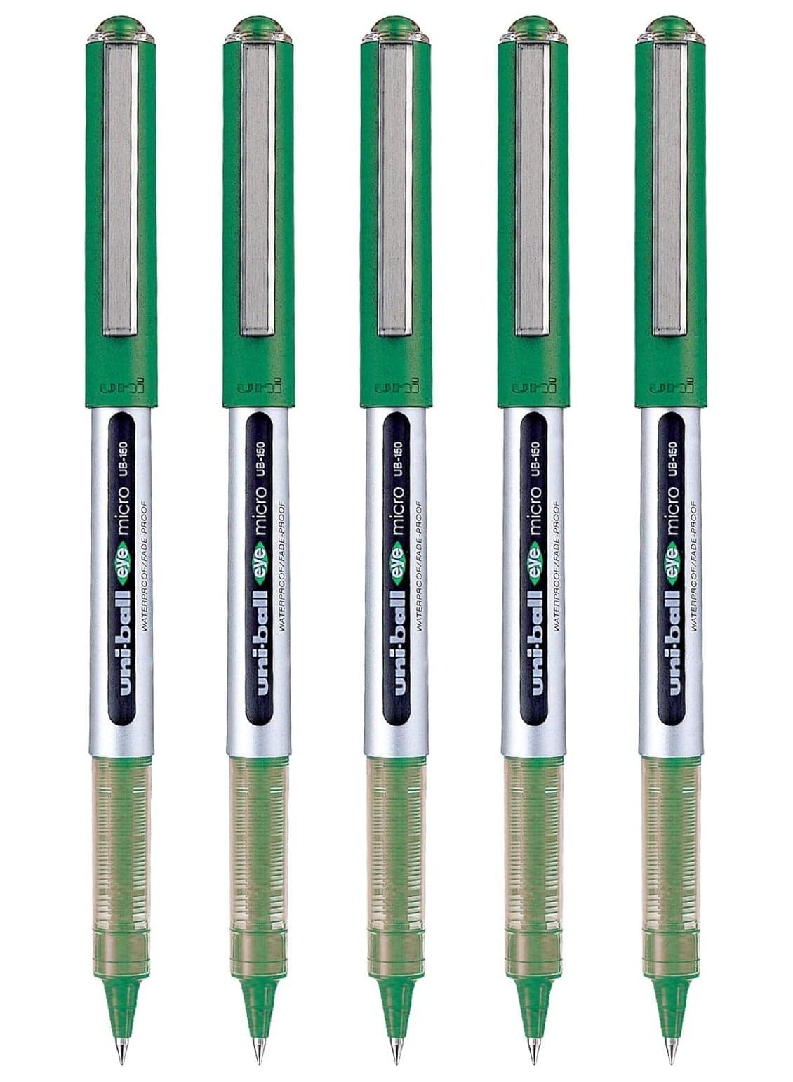 Uni-ball Eye UB150 Roller Pen (Green Ink, Pack of 5)