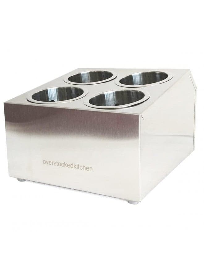 overstockedkitchen Commercial 4-Hole Stainless Steel Cylinder Flatware Silverware Utensil Holder Organizer Canddy