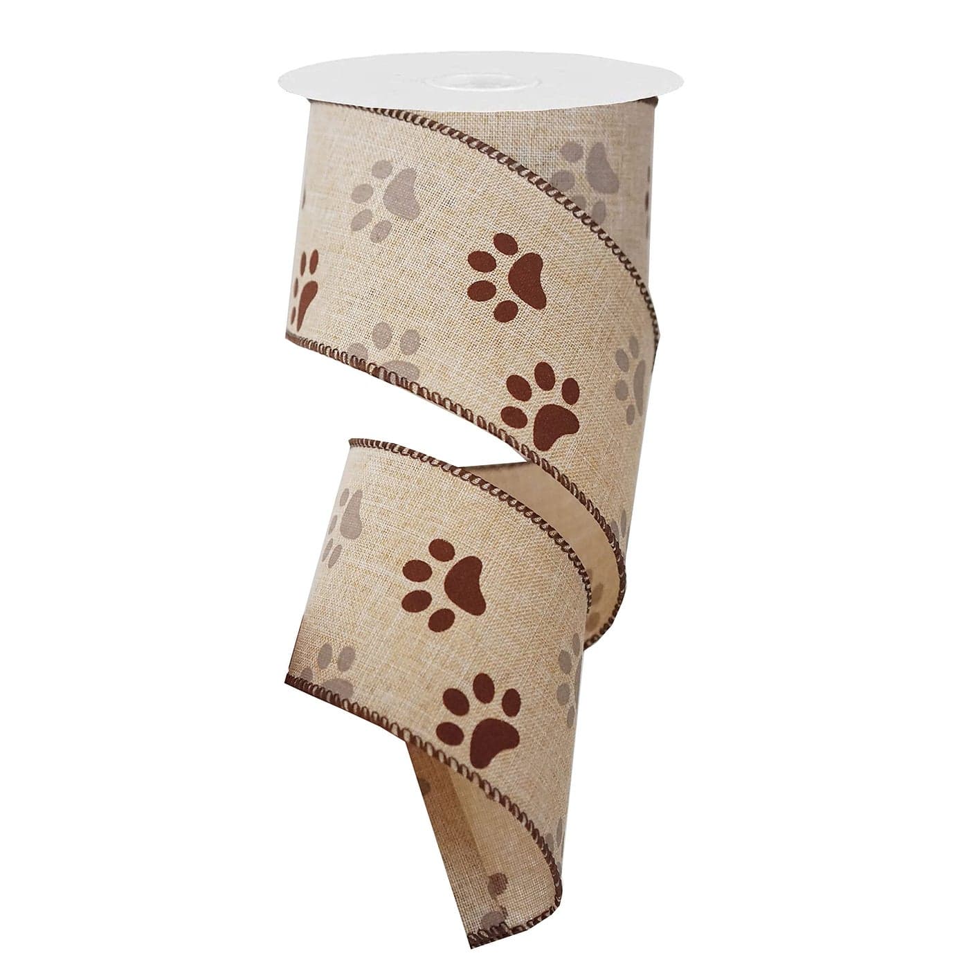 25 Wide Paw Print Wired Ribbon Dog Ribbon Wired 10 Yards 30 feet Burlap Wire Edge Ribbon Brown