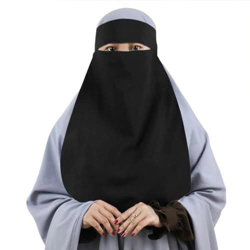 Beisto Single Layer Niqab, Soft Chiffon Muslim Veil Face Cover, One Layer Nose Piece, Hijab Prayer Face Mask for Women Men