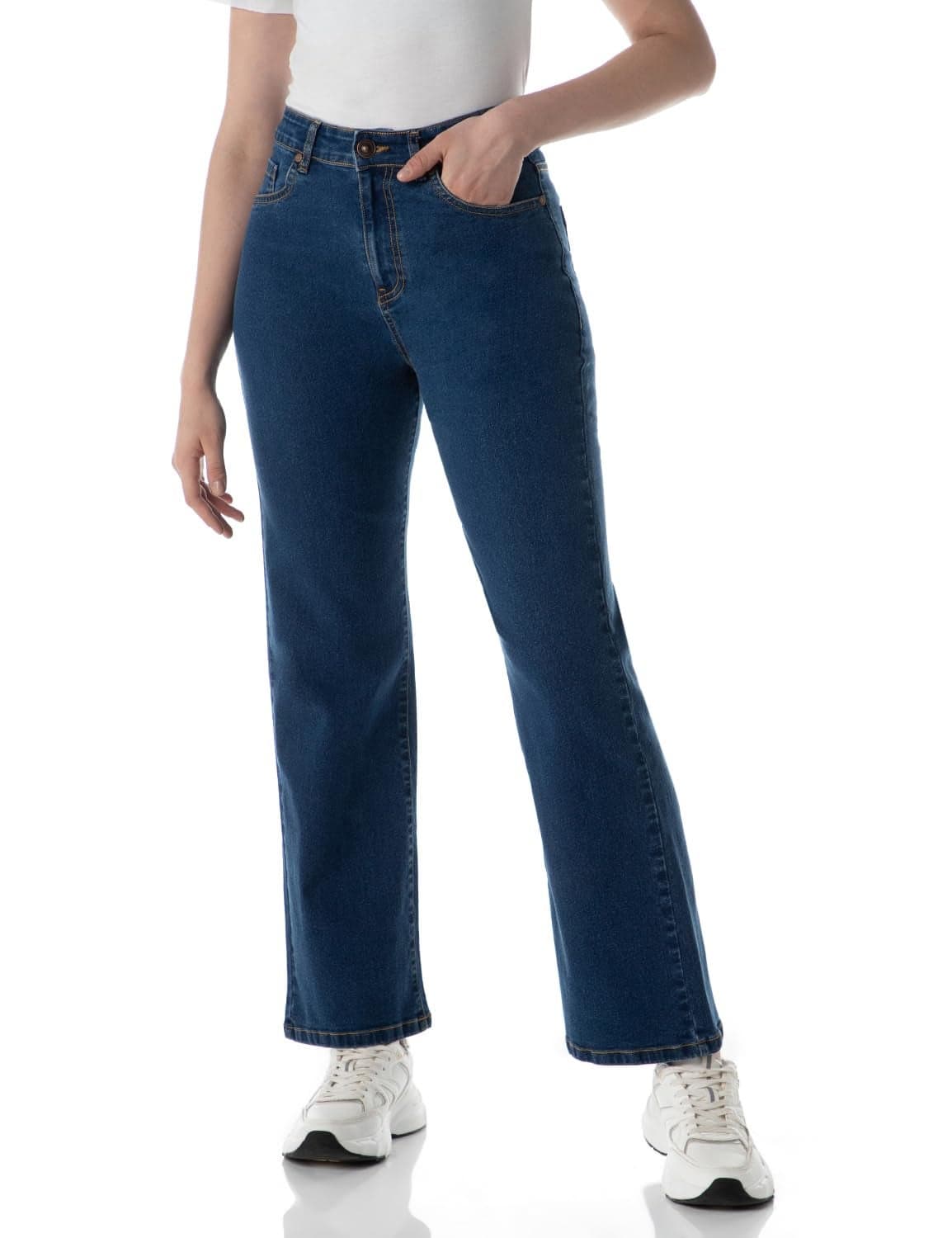 INKD Women's Wide Leg Jeans - High Rise | Enzyme Wash | Classic 5 Pocket Styling (INKSS24WJN-407-Denim Delight-28)