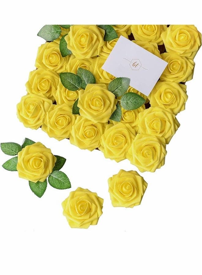 100 Pcs Artificial Rose Flower Heads Real Looking Yellow Foam Fake Roses for DIY Wedding Centerpieces Arrangements Party Tables Home Decorations (Yellow, Stemless)