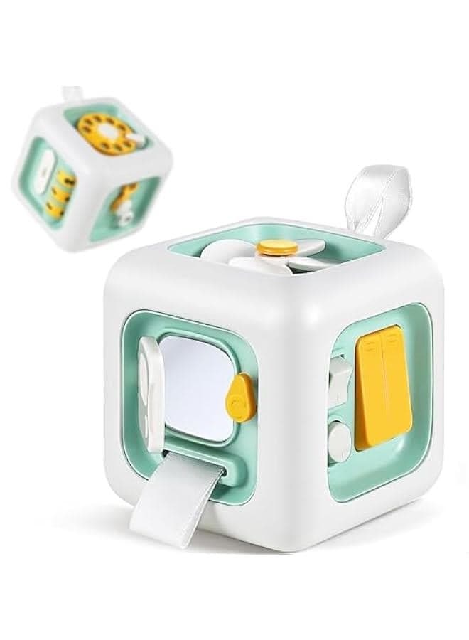 Green Baby Busy Cube Toy for 1 Year Old, Montessori Sensory Toy Toddler 1-3, Learning Motor Skill, Infant Activity Carseat Travel Toys, Birthday Gift 6 9 12 18 Month 2 Yr Boy Girl