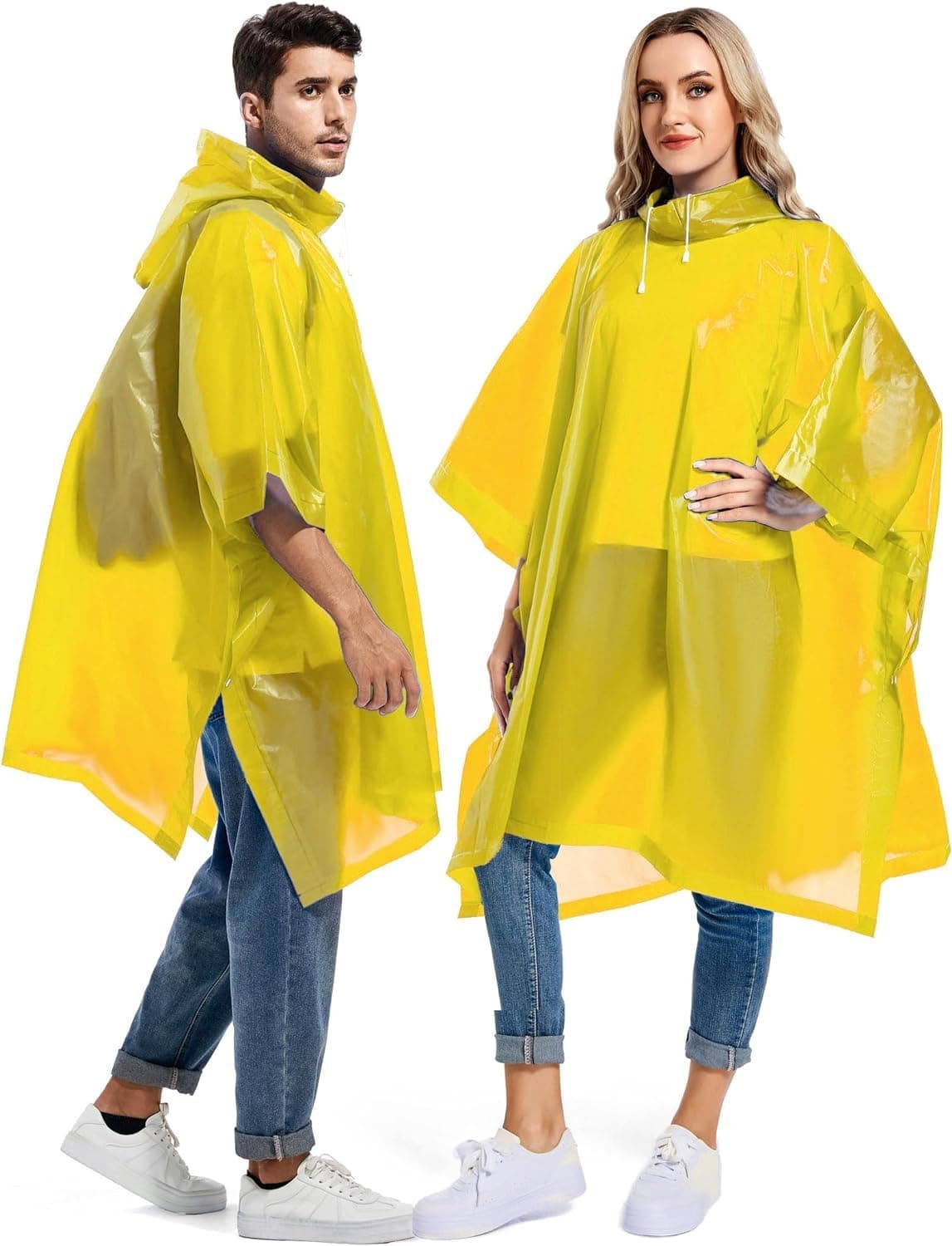 Allextreme EVA Poncho Raincoat Transparent Hooded Water Resistant Rain Jacket with Sleeves for Women Men Camping Rainy Season Travel (Yellow)