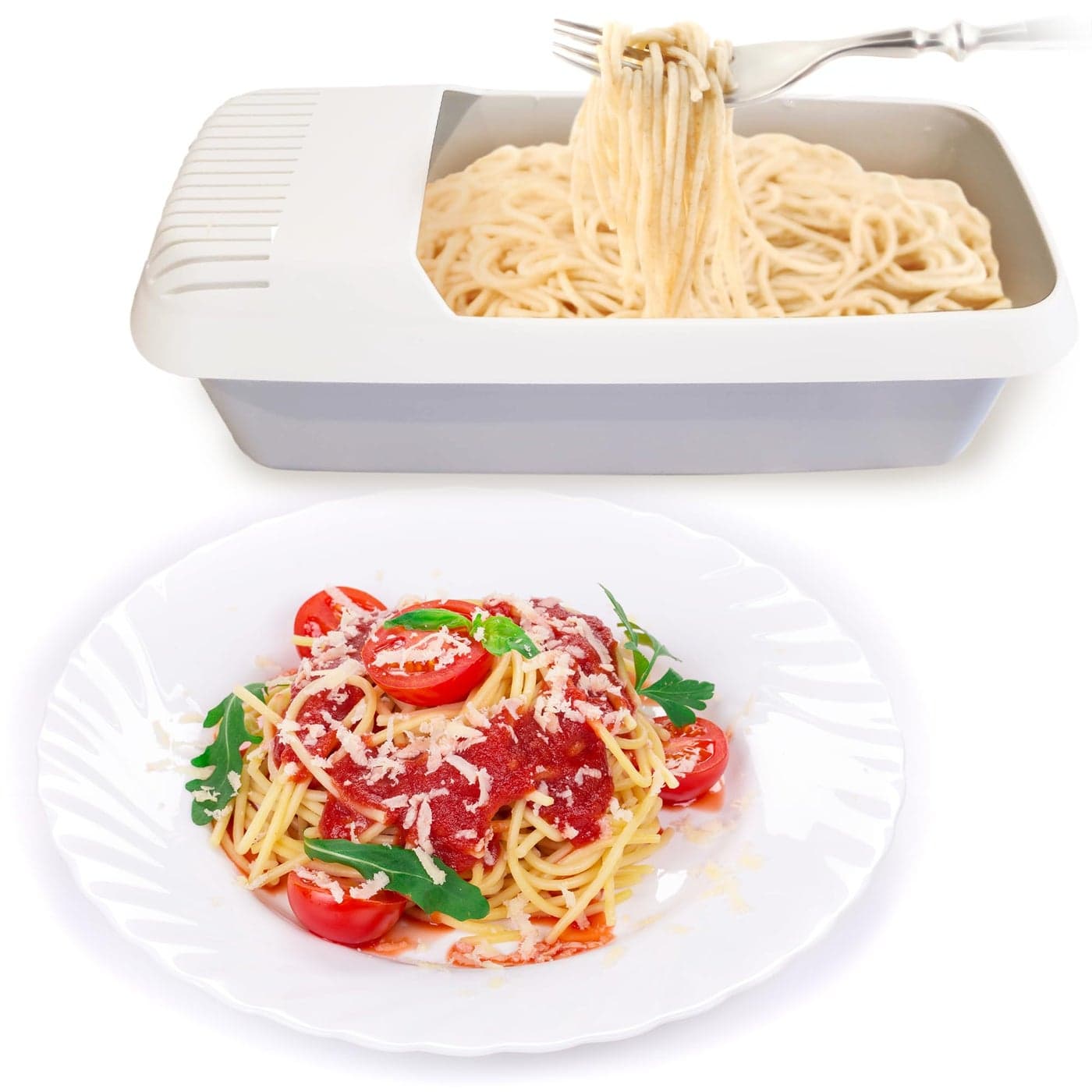 Microwave Pasta Cooker No Waiting No Mess No Stick Microwave Pasta Cooker with Strainer Lid Ready In As Little As 10 Minutes for up to 4 Servings Microwave Spaghetti and Noodle Cooker