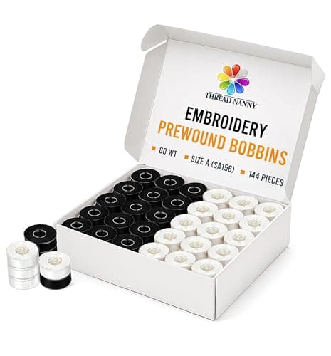144 Black & White Pre-Wound Bobbins for Brother Embroidery Machines Compatible with PE-700, PE700II, PE-750D, PE-770, PE-780D, Innovis 1000, 1200, 1250D and New Babylock Ellure, Emore