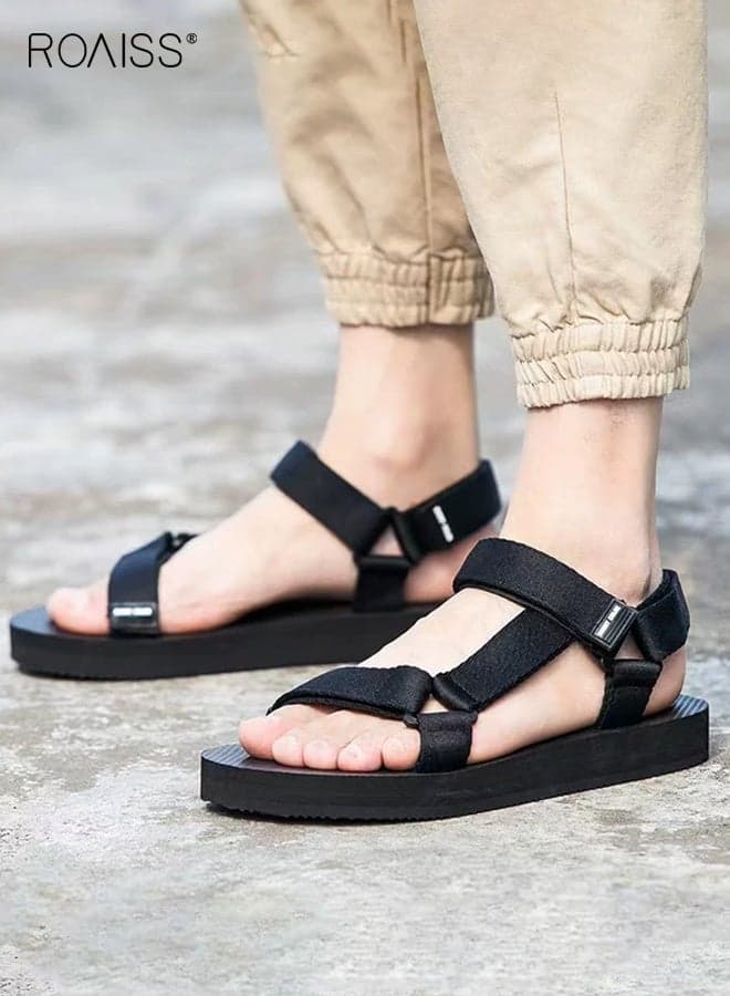 Men's Summer Fitness Hiking Sandals Open-Toe Buckle Design with Adjustable Straps Non-slip Breathable Lightweight Comfort for Beach Walks, Hiking Trails, Water Sports, Casual Daily Wear Black