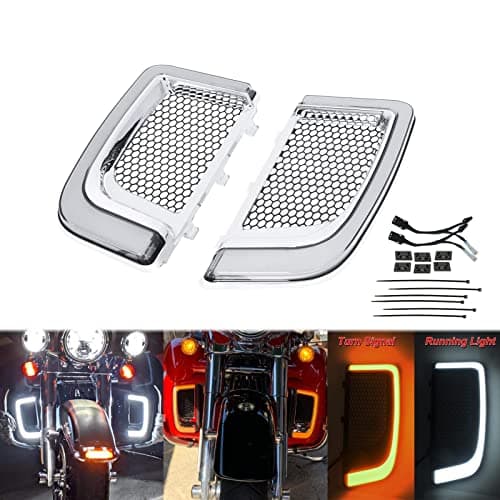 HDBUBALUS Engine Guard Lowers Grills Leg Fairing LED Turn Signal Light Running Light Compatible with Harley Touring Street Glide Road Glide Electra Glide FLHTK FLTRU 2014-2023 Chrome