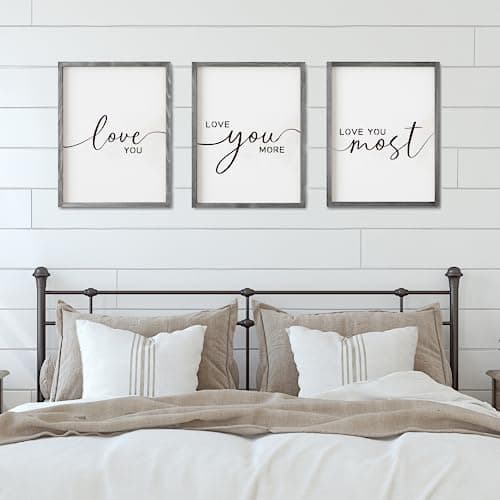 Set of 3 I Love You Signs Love You More Wall Decor for Bedroom and Living Room 11x14 inches Gray
