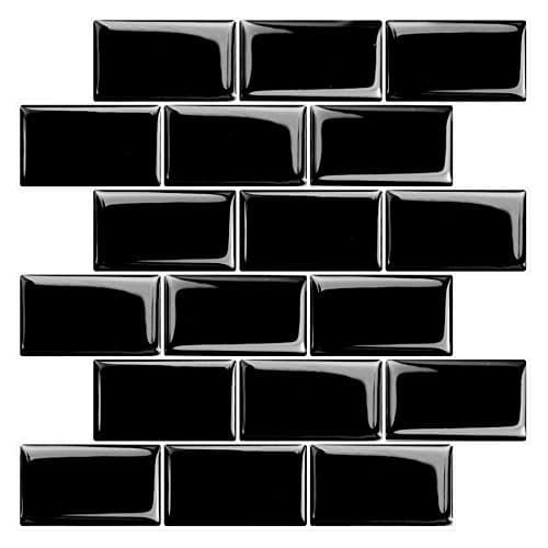 STICKGOO Subway Tiles Peel and Stick Backsplash, Stick on Tiles Kitchen Backsplash in Black (Pack of 10, Thicker Design)