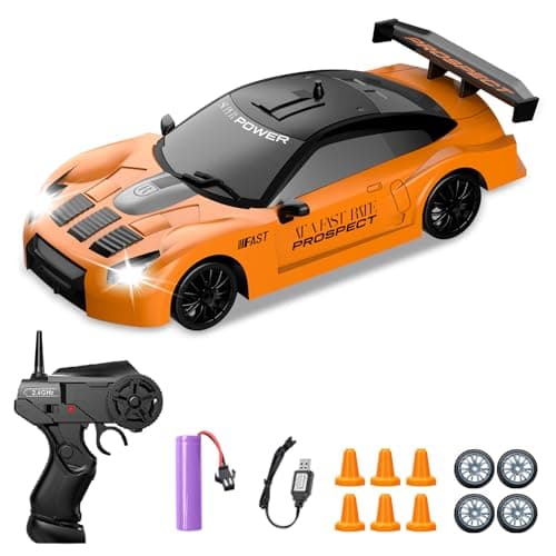 YUAN PLAN RC Drift Car 124 24GHz Remote Control Car 4WD High Speed Drifting RC Cars with LED Light and Drift Tires Racing Toy Cars for Boys Girls Kids Adults Orange