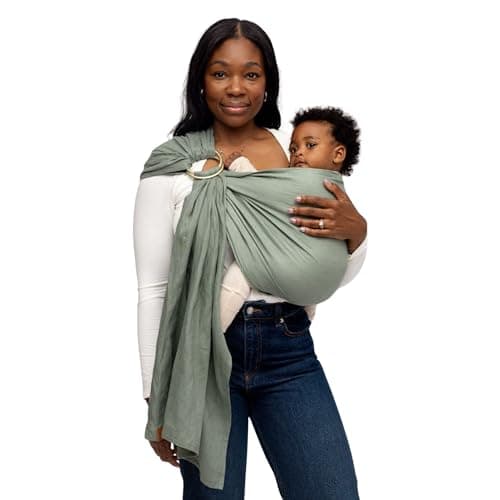 WildBird Ring Sling Baby Carrier for New Moms Dads Caregivers Made from 100 European Linen for Newborns to Toddlers Up to 35 lbs Long 90 Size Acadian FabricRose Gold Ring