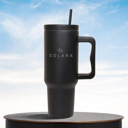 SOLARA Echo Insulated Tumbler with Straw and Lid,1200 ml, Stainless Steel Tumbler for Hot & Cold, Leak-Proof Coffee Mug for Travel, Office, Gym & Sipper Water Bottle for Adults – Black Knight