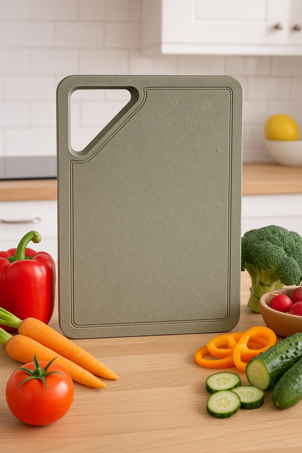 MAYUMI Green Wood Kitchen Cutting Board with Triangular Handle, Eco-Friendly and Durable (10 Years Quality Guarantee)(8" X 6" (Only Ideal for Spices, Salad)