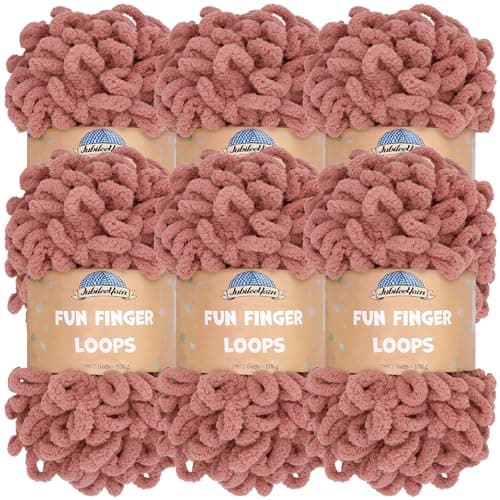 JubileeYarn Fun Finger Loops Yarn - 100g/Skein Jumbo Polyester - Rose Dawn - 6 Skeins