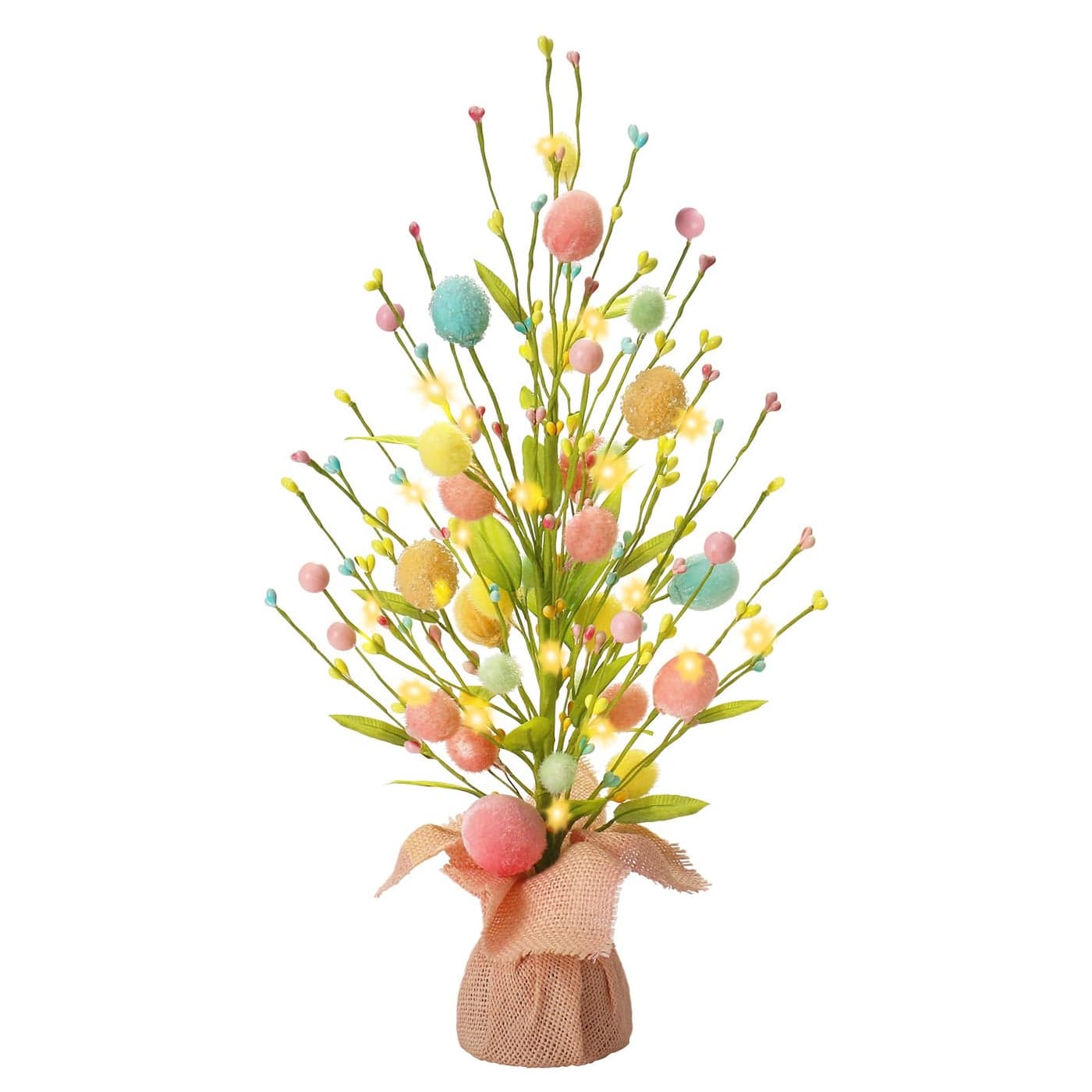 RoseCraft Easter Decorations Artificial 18 Inch PreLit Easter Egg Tree Tabletop Decor with Delicate Ornaments for Home Party Wedding Holiday Spring Summer Decoration PinkBlueYellow