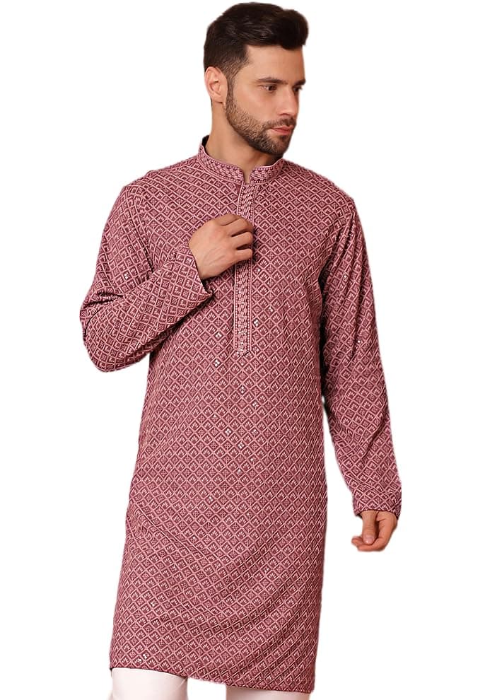 Jompers Men Magenta Embroidered and Sequence Kurtas (Magenta, XL)