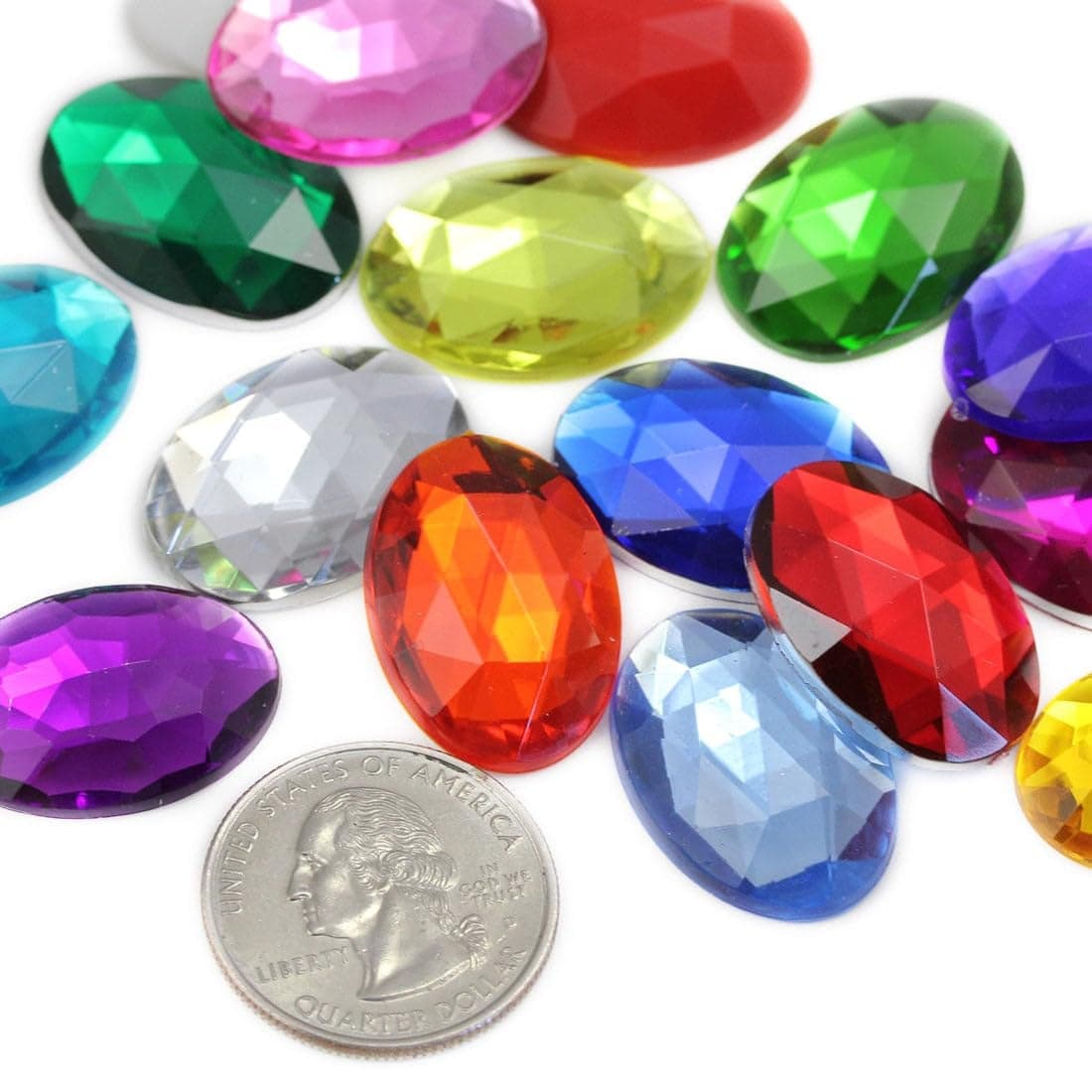 Allstarco 25x18mm 1 Large Flat Back Oval Acrylic Rhinestones Cosplay Gems Plastic Jewels Embelishments DIY Crafts Cosplay for Crafts 60 Pieces Assorted Colors