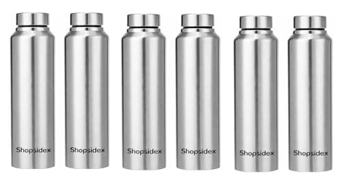 Shopsidex® bottle Stainless Steel Water Bottle, 1000 ml, Silver, Leak-Proof, Modern Design Stainless Steel Water Bottle,school/college/office/home/kitchen/gym/travelling (Pack 6)