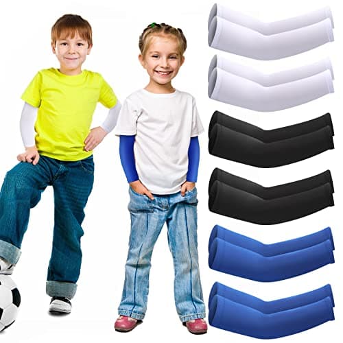 SATINIOR 6 Pairs UV Sun Protection Arm Sleeves for Kids, UPF 50+ Sports Cooling Arm Sleeves for Boys Girls(Black, White, Blue)